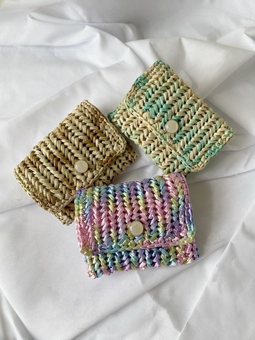 日本拉菲草 糖果色卡片套 散銀包 零錢包 卡片包