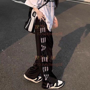 直筒闊腿褲褲休閒運動褲長褲子女字母印花寬松韓版學生潮夏季百搭薄款【倪醬】