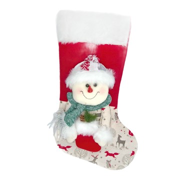 毛毛聖誕襪  52CM  雪人 紅色  1個
