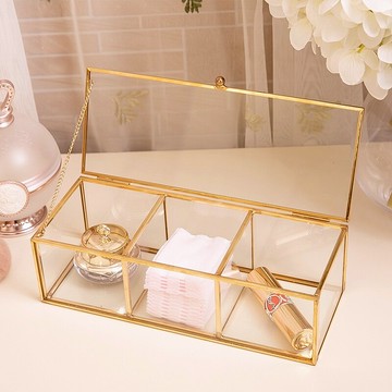 化妝棉粉撲美甲棉簽桌面玻璃收納盒帶蓋防塵北歐ins化妝品收納盒