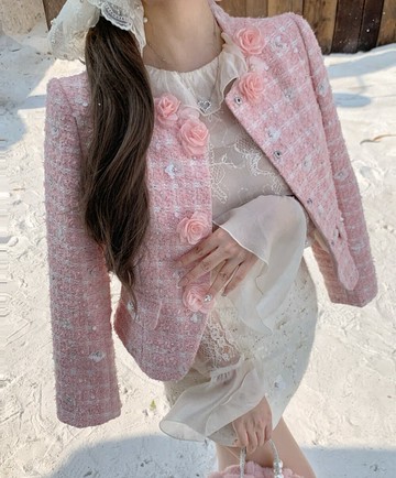 「設計師款精工」專櫃品立體山茶花小香風韓國女主收腰外套