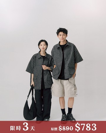 格紋雙層大口袋配色短袖襯衫 1/2