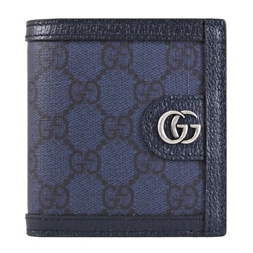 GUCCI 732016 Ophidia GG Supreme 印花對開六卡短夾.深藍