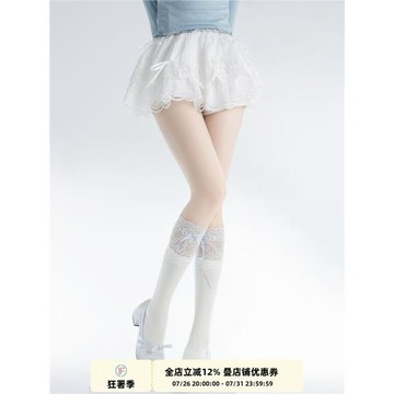 rojiroji原創lolita襪日系蕾絲大花邊過膝襪絲帶蝴蝶結長筒棉襪女