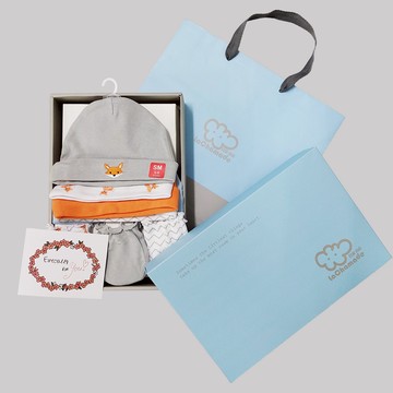 Hudson Baby 彌月禮盒組-新生兒帽子+防抓手套8件 - 藍鯨魚