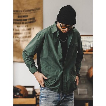 春秋款軍綠色工裝襯衫男長袖2026新款山系戶外獵裝休閑夾克外套男