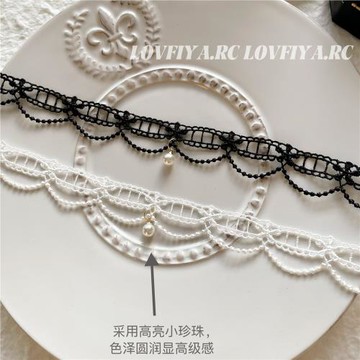 choker項鏈女白色蕾絲珍珠頸鏈少女氣質項圈頸帶超仙鎖骨鏈脖飾