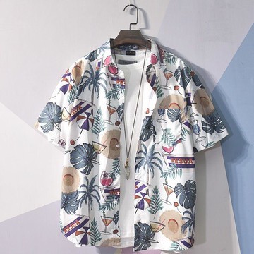 夏季vintage花短袖襯衫男chic日系ins夏威夷輕熟港風痞帥潮流襯衣