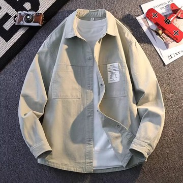 【癮品流行-YP】大學 重磅襯衫長袖落肩 長袖襯衫 男純棉外套 春秋青少年 上衣工裝 日系大碼 夾克 韓風高街 百搭襯衣