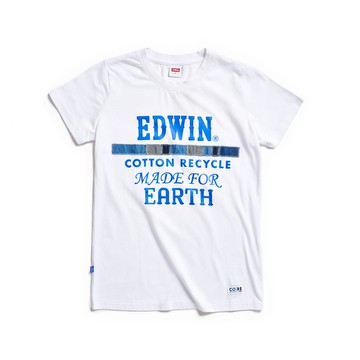 EDWIN｜CORE｜女裝｜環保再生丹寧拼貼標語短袖T恤