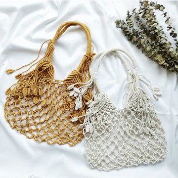 泫雅同款編織包女ins網兜包魚網格網紅單肩鏤空草編包度假沙灘夏