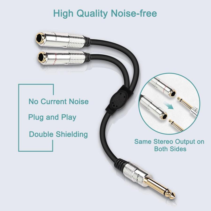 XMSJSIY 6.35mm TS Guitar Signal Audio Y Splitter Cable, Male to Dual Mo