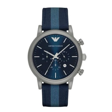 EMPORIO ARMANI 亞曼尼 AR1949 經典帆布計時腕錶 /藍 46mm