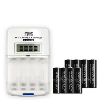 三洋旗艦型充電器+國際牌 eneloop PRO黑鑽充電電池3號2550+4號950mAh(各4顆)