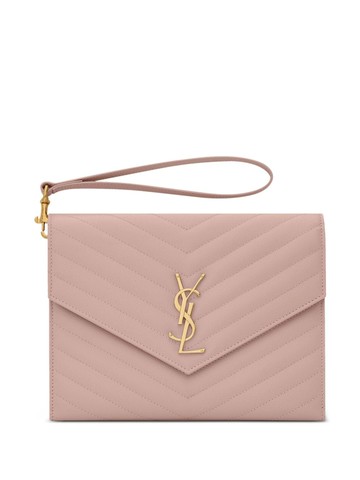 Saint Laurent - Cassandre Envelope-Flap clutch bag - women - Brass/Calf Leather - One Size - Pink