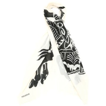 BURBERRY 巴寶莉 大型戰馬印花輕盈羊毛流蘇圍巾(200x70CM/米白色)