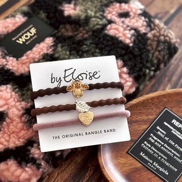 英國 ByEloise London 千鳥織波浪髮圈 絲絨棕葉