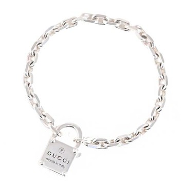 GUCCI 796341 Trademark 鎖頭刻印LOGO標誌925純銀手鍊.銀
