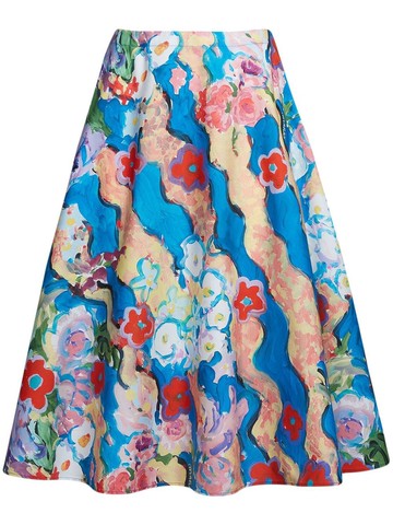 Marni - floral-print A-line skirt - women - Cotton - 42 - Blue
