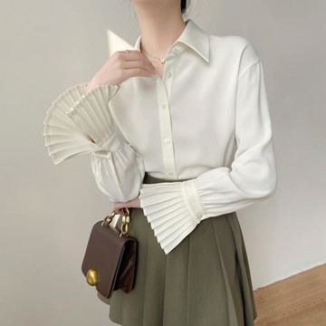 白色襯衫女2023年秋裝款設計感小眾職業襯衣時尚甜美長袖法式上衣