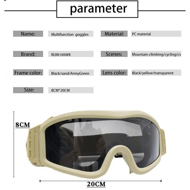 戦術的な防風サングラス,3レンズ,ミリタリーゴーグル,ペイントボール,シューティングゲーム,オートバイのアイプロテクション