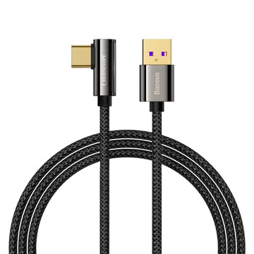 Baseus 倍思 傳說系列 彎頭Type-C快充數據線 66W Max 480Mbps傳輸速率 USB to Type-C  2m  黑色  1條
