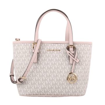 MICHAEL KORS 金字滿版防刮手提/斜背兩用包(白x粉邊)小款