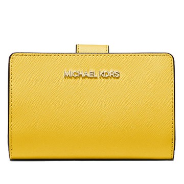 MICHAEL KORS 經典雙層中夾 十字紋防刮真皮 雙折錢包 長夾 皮夾 M62047 黃色MK(現貨)▶指定Outlet商品5折起☆現貨【送禮首選★APP下單點數4倍送】