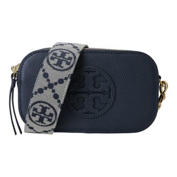 TORY BURCH miller 浮印TB荔枝紋雙層斜背相機包(海軍藍)