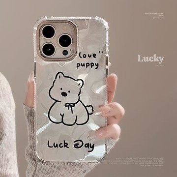 超可愛甜酷電鍍銀ins簡筆歪頭狗適用蘋果15promax手機殼新款iphone14pro水波紋高級感13小眾軟殼12防摔保護套
