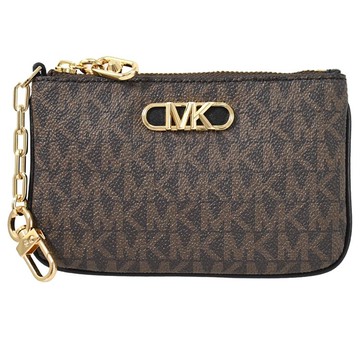 MICHAEL KORS PARKER 印花鑰匙圈卡片零錢包.深咖/黑