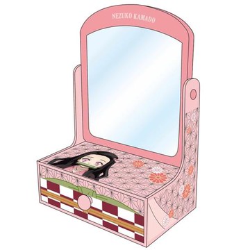 日本萬代BANDAI鬼滅之刃竈門禰豆子化妝鏡粉紅可愛梳妝台KY-MD-KN(鏡子可翻轉;約14x20cm)Kcompany桌面鏡首飾品盒美妝鏡化妝台