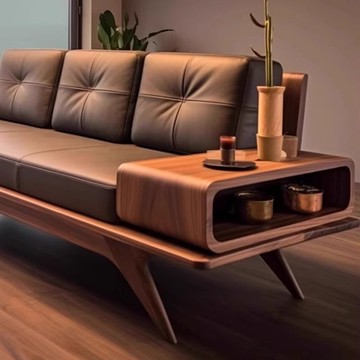 公司貨 免運 新中式北美黑胡桃木客廳沙發高端實木真皮三人位小戶型直排沙發45S 快速出貨