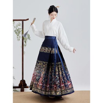 新中式飛天法女馬面裙套裝改良國風日常顯瘦2024新款春夏藍色漢服