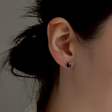 【MIESTILO】極簡方形｜黑瑪瑙耳環​​精緻禮盒組(銀/金)