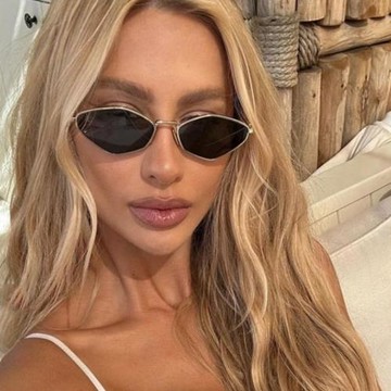 貓眼小框金屬太陽鏡女 跨境高級感個性墨鏡ins時尚多邊形遮陽眼鏡