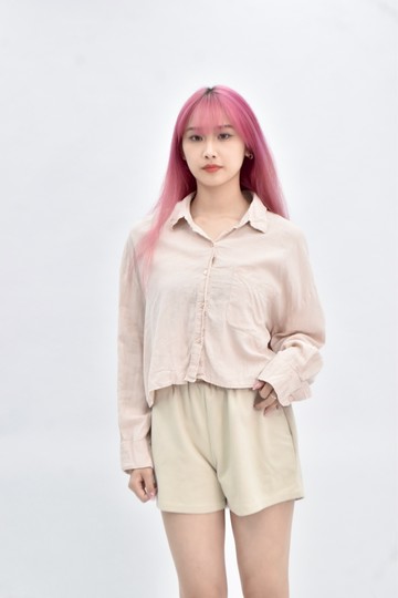 (L) dkny jeans 落肩粉色長袖上衣