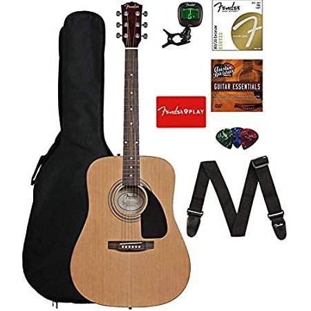 Fender FA-115 Dreadnought Acoustic Guitar Natural Bundle with Gig Bag, Tu