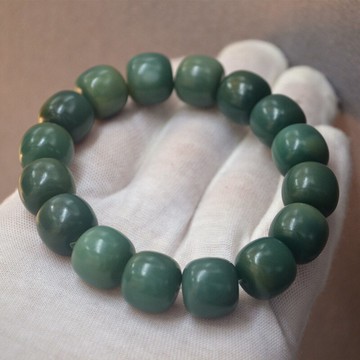 12/13/14mm平口桶珠墨綠陰皮菩提根手串 男款單圈菩提子素珠手鏈