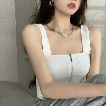 P3-【限時特賣】背心女 吊帶背心 女生背心 辣妹背心 小可愛 吊帶背心女夏短款修身設計感小眾外穿無袖拉鍊露肩抹胸內搭上