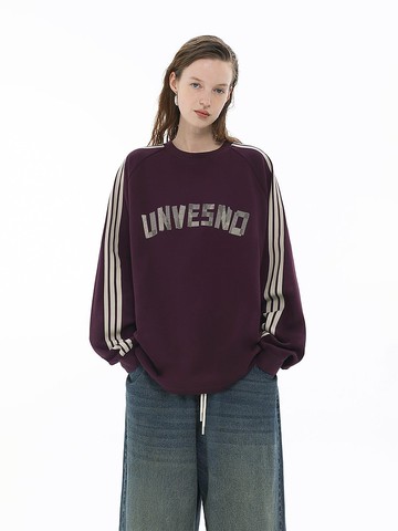 Unvesno (UN) 桿條運動美紋紙膠帶印花插肩情侶長袖T恤 1710-1711