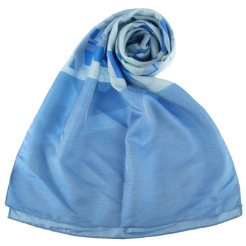 ARMANI COLLEZIONI大字母LOGO絲質圍巾(水藍)102800-1｜GoBrand購名牌