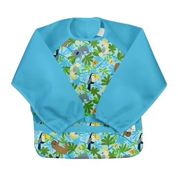 Green Sprouts 小綠芽 長袖圍兜兜 魔鬼氈設計 前方口袋設計  叢林樹懶 藍色  1件