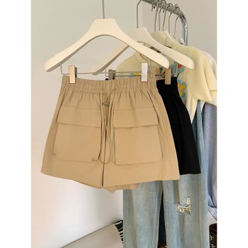 美式抽繩薄款工裝短褲女夏季新款高腰a字闊腿褲外穿顯瘦休閑褲子