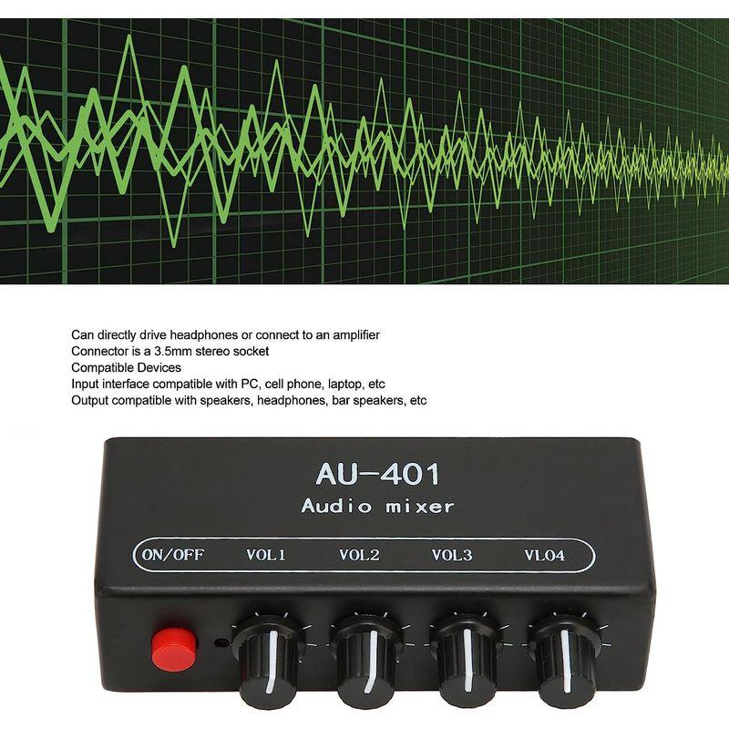 4イン1アウトステレオオーディオミキサー、金属シェル付き3.5mmミニステレオサウンドミキサー、スピーカー、ヘッドフォン、バースピーカーと互