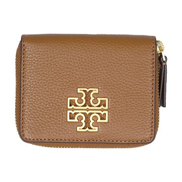 【TORY BURCH】雙T-LOGO荔枝紋拉鍊短夾-駝