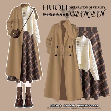 美拉德穿搭棕色毛呢外套女秋冬季2025新款獨特超好看韓系寬松大衣