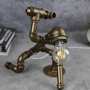 工业风创意机器人水管灯书房桌灯卧室台灯LED可调光台灯