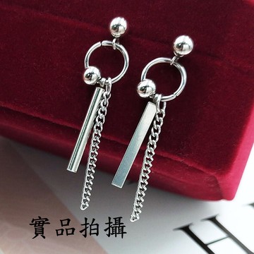 B4247 垂墜式長條圓圈耳鏈 圓珠細耳針耳釘 韓國明星耳環 韓系個性耳鍊 不生鏽316L鈦鋼 抗過敏耳墜