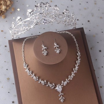 原創高端新娘結婚套鏈婚紗鋯石皇冠項鏈耳環婚紗照寫真禮服頭飾女